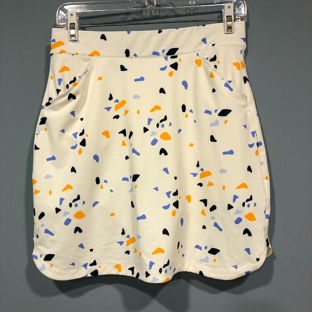 Peter Millar Cream Skort with Blue, Orange & Black Abstract Print